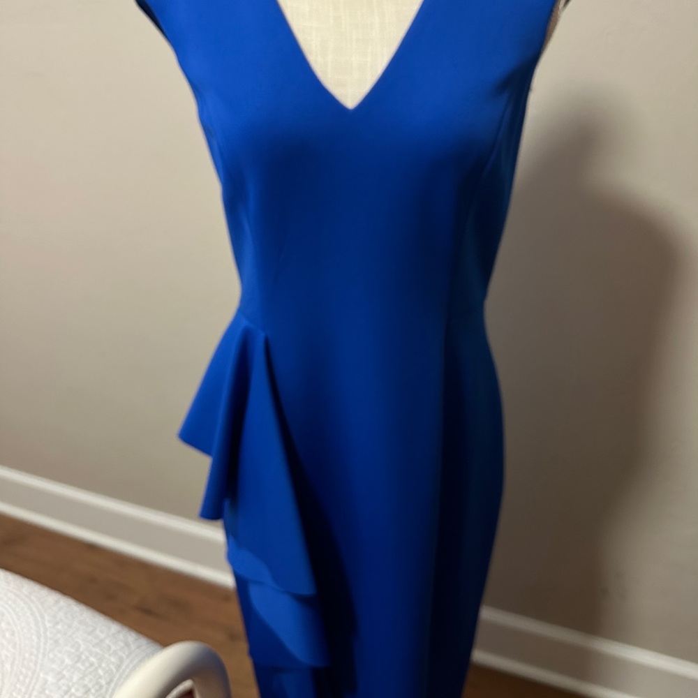 Royal Blue Asymmetrical Ruffle Sheath Dress Size 10 Cocktail Wedding Guest NWOT - Picture 6 of 6